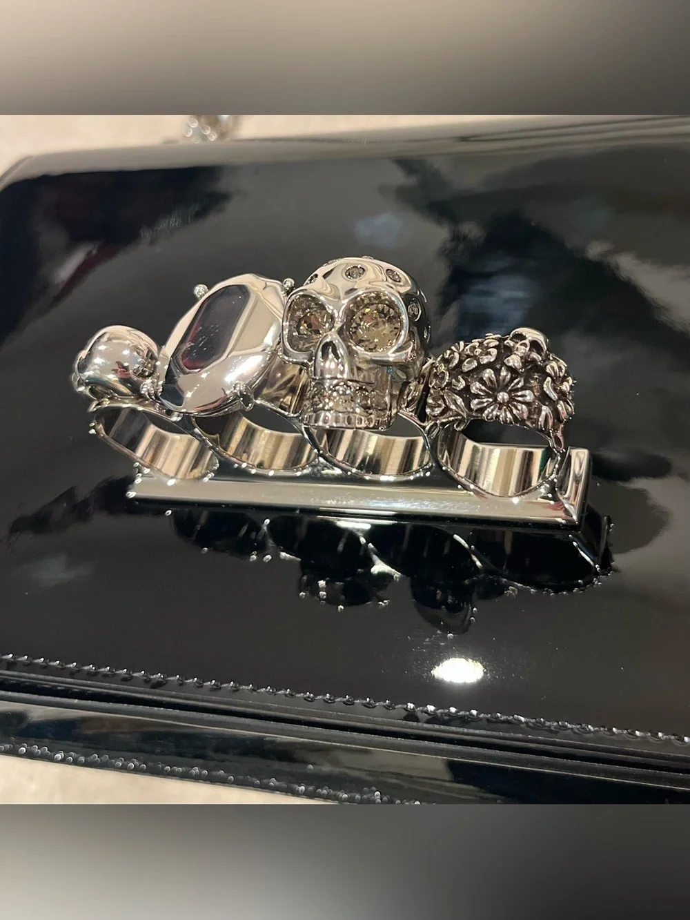$2900 Alexander McQueen Large Jewel Satchel Four Ring Knuckle Duster Crossbody
